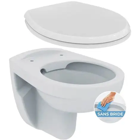 Porcher / Ideal Standard Pack WC Suspendu Sans Bride + Abattant Eurovit (PorcherRimless) 1 Porcher / Ideal Standard Pack WC Suspendu Sans Bride + Abattant Eurovit (PorcherRimless)