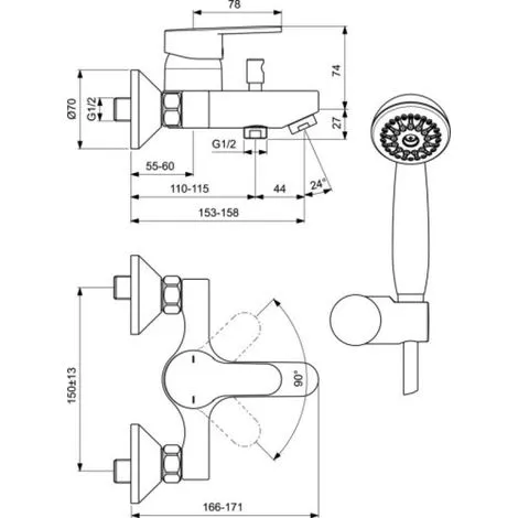 PORCHER Mitigeur Bain/douche Mural Olyos 2 PORCHER Mitigeur Bain/douche Mural Olyos – Image 2