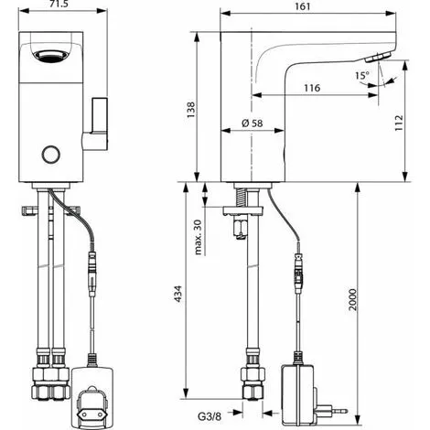 Robinet électronique à Détection Intégrée - Avec Manette De Réglage - Secteur 220 V / 12 V - Porcher 2 Robinet électronique à Détection Intégrée - Avec Manette De Réglage - Secteur 220 V / 12 V - Porcher – Image 2