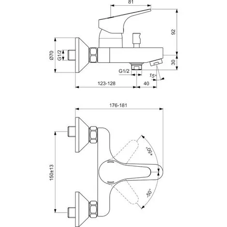 Mitigeur Bain-douche Ulysse Porcher - Avec Raccords Muraux - Chrome 2 Mitigeur Bain-douche Ulysse Porcher - Avec Raccords Muraux - Chrome – Image 2