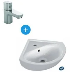 Porcher Lave Mains D'angle En Porcelaine Vitrifiée + Robinet Eau Froide, Chrome (E899701B073)