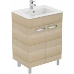 PORCHER Ensemble Meuble Et Lavabo-plan ULYSSE, 2 Portes - Boir Clair - 60cm