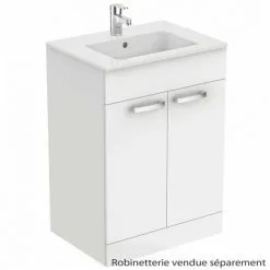 Meuble Sous-plan Et Plan Vasque Ulysse à Poser 2 Portes - 60 Cm Blanc Brillant Porcher